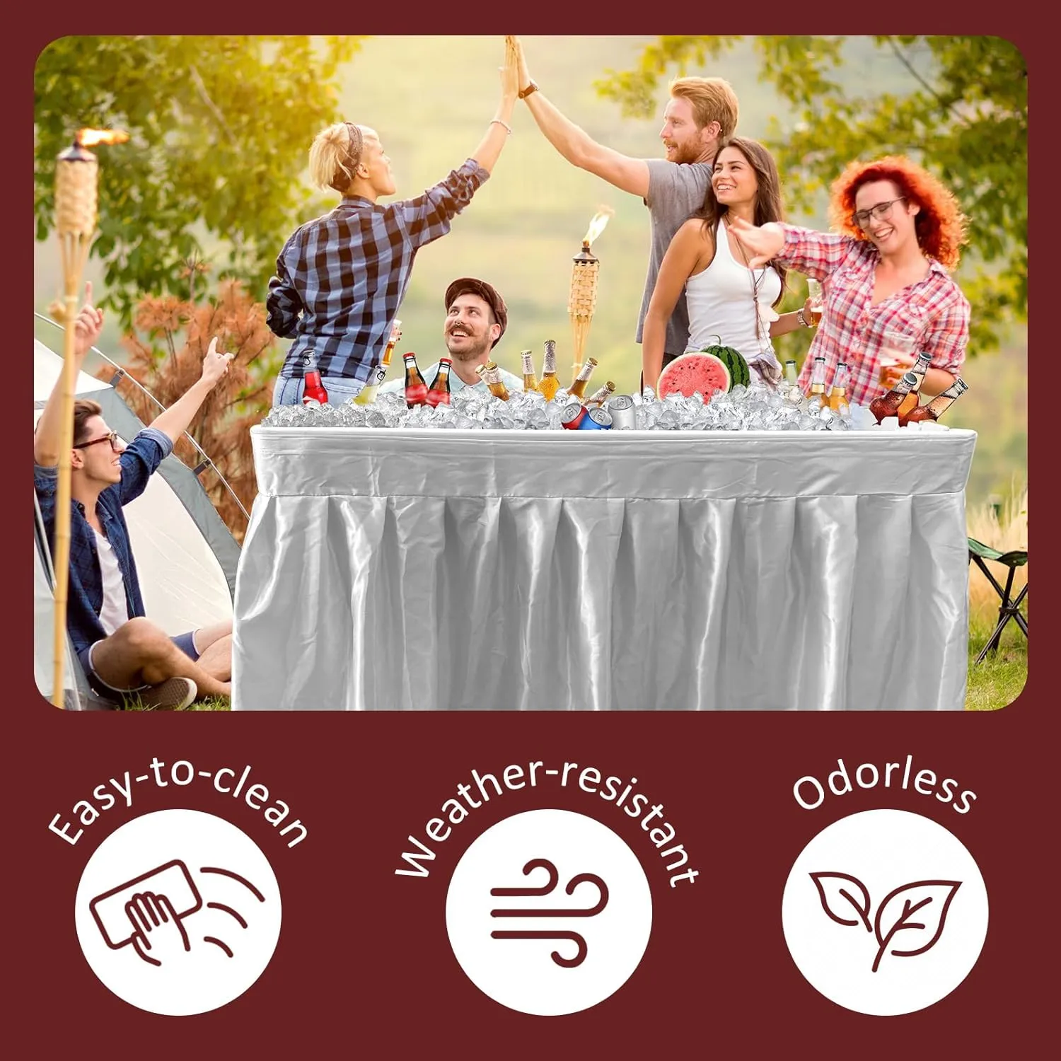 GUAGUA Ice Cooler Table - Portable Bar Table for Events Outdoor Cooler Stand with Drain for Parties Drink Foldable Picnic Table Party
