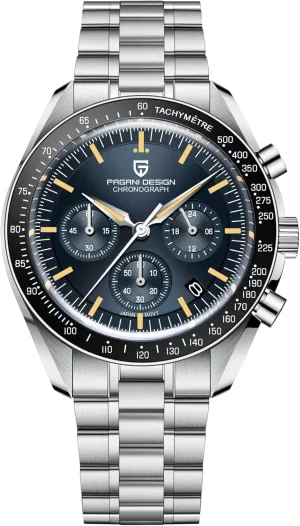 HaiQin Pagani Design 1701 Men's Chronograph Watch White Dial Japanese VK63 Quartz Movement Stainless Steel Strap 100m Waterproof Sports Wristwatch Date