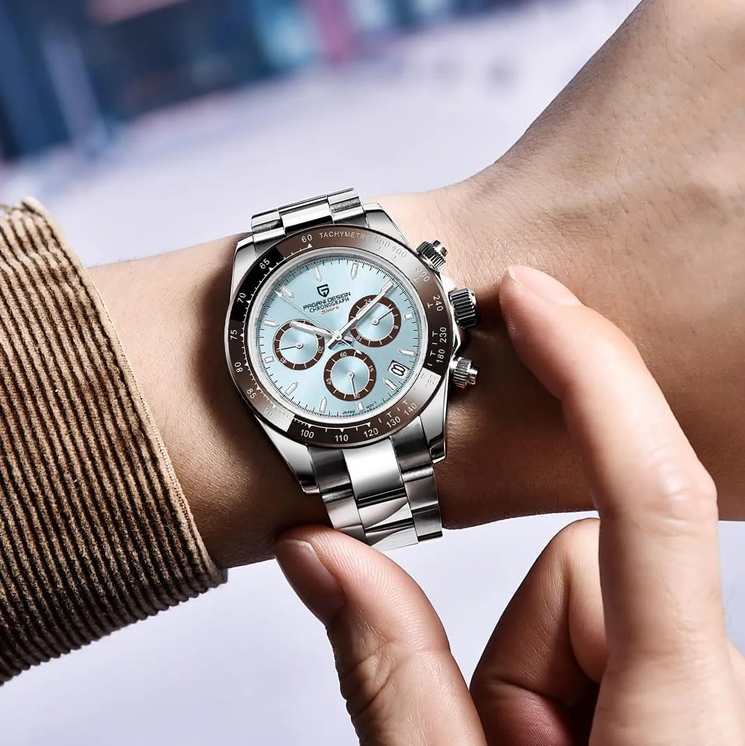HaiQin Pagani Design Classic Men's Multifunctional Chronograph Full Stainless Steel Japanese VK63 Quartz Movement Tester 100m Waterproof Luxury Business Watch