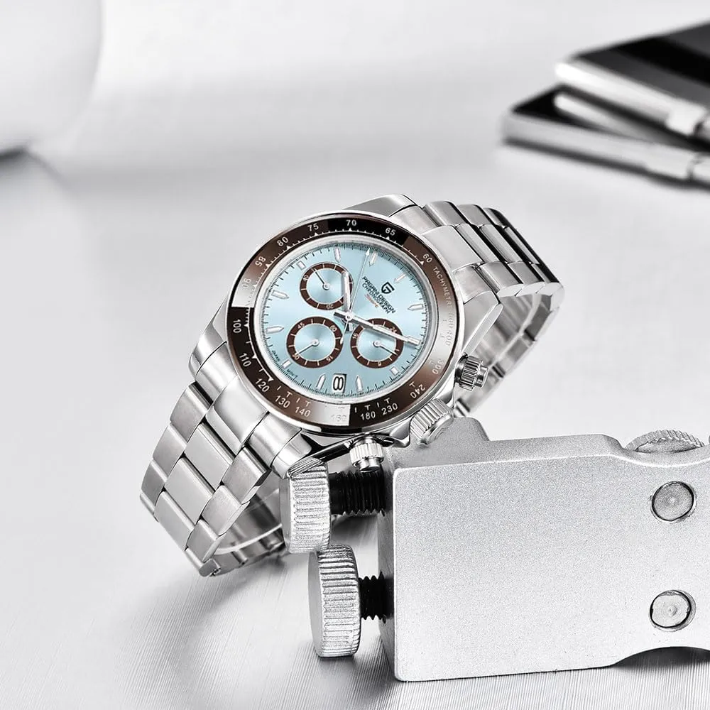 HaiQin Pagani Design Classic Men's Multifunctional Chronograph Full Stainless Steel Japanese VK63 Quartz Movement Tester 100m Waterproof Luxury Business Watch