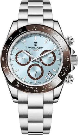 HaiQin Pagani Design Classic Men's Multifunctional Chronograph Full Stainless Steel Japanese VK63 Quartz Movement Tester 100m Waterproof Luxury Business Watch