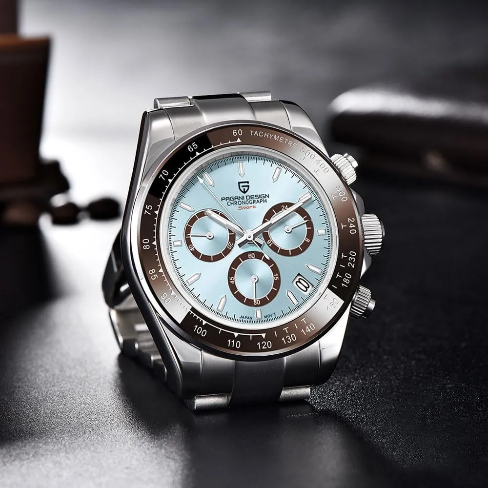 HaiQin Pagani Design Classic Men's Multifunctional Chronograph Full Stainless Steel Japanese VK63 Quartz Movement Tester 100m Waterproof Luxury Business Watch
