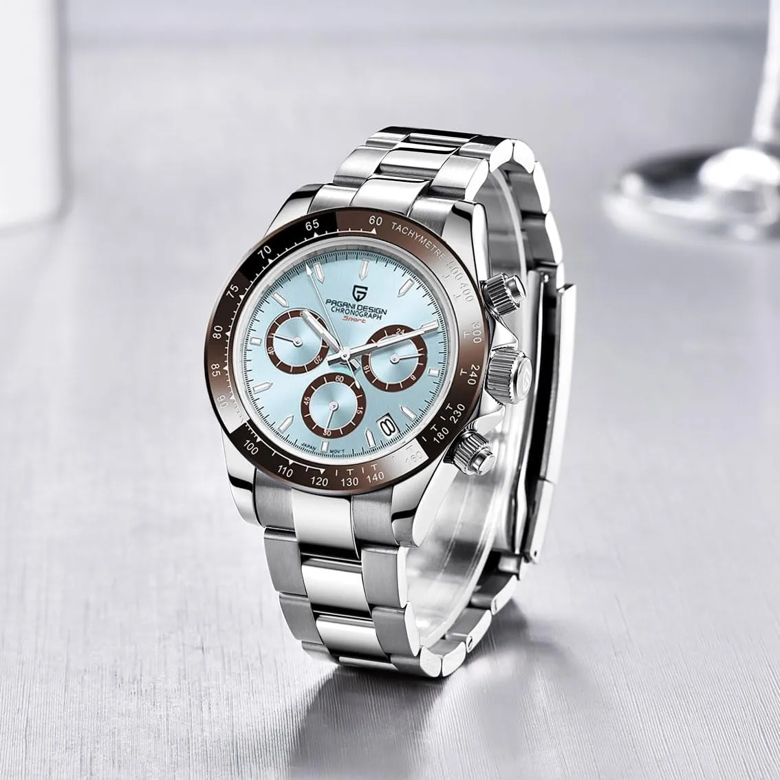 HaiQin Pagani Design Classic Men's Multifunctional Chronograph Full Stainless Steel Japanese VK63 Quartz Movement Tester 100m Waterproof Luxury Business Watch