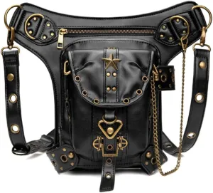 Halloween Unisex Steampunk Hiking Fanny Waist Bag Military Tactical Drop Leg Bag Outdoor Bike Motorcycle Cycling Pack Utility Backpack Pouch Shoulder Arm Bag Black