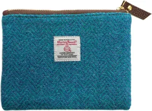Harris Tweed Coin Purse Handmade Lipstick Bag Vintage British Portable Credit Card ID Wallet with YKK Zipper for Women men (Blue, Large)