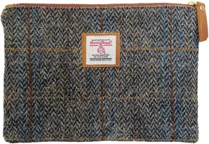 Harris Tweed Coin Purse Handmade Lipstick Bag Vintage British Portable Credit Card ID Wallet with YKK Zipper for Women men (Grey Brown, Large)
