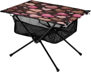 Hearts Biscuits Brown Portable Folding Camping Table, Compact Lightweight Beach Table with Carrying Bag for Outdoor Picnics, BBQs, Camp
