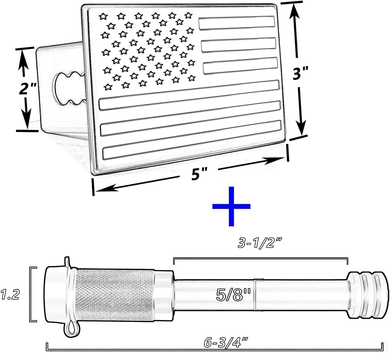 Heavy American Flag Metal Trailer Hitch Cover for 2 inch Receivers（with 5/8-Inch Pin Diameter Trailer Hitch Lock ） (red)