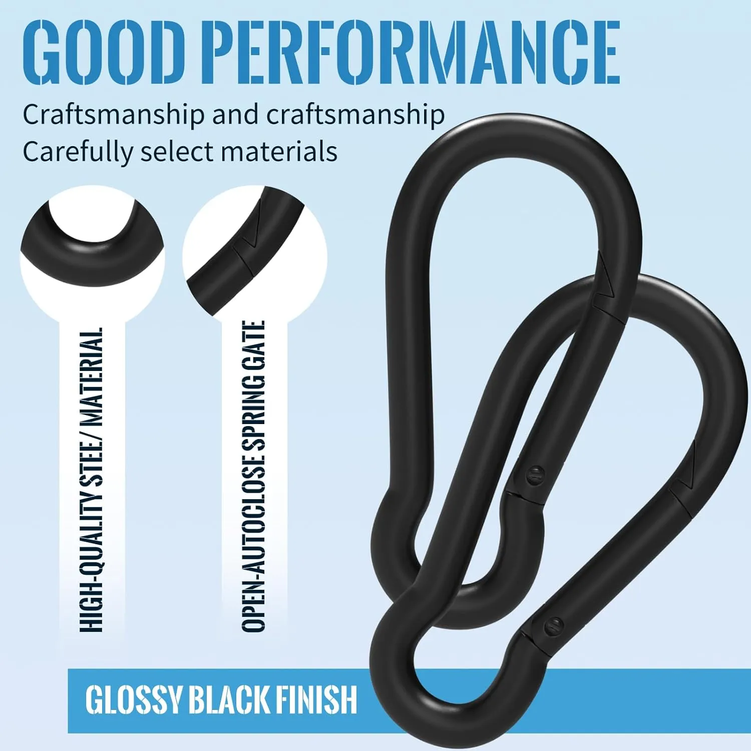 Heavy Duty Carabiner Clip 4 Inch, 36Pcs M10 3/8" Black Large Spring Snap Hook, Quick Link Keychain Hook for Outdoor Camping, Swing, Hammock, Hiking, Gym, 770LBS Holding Capacity