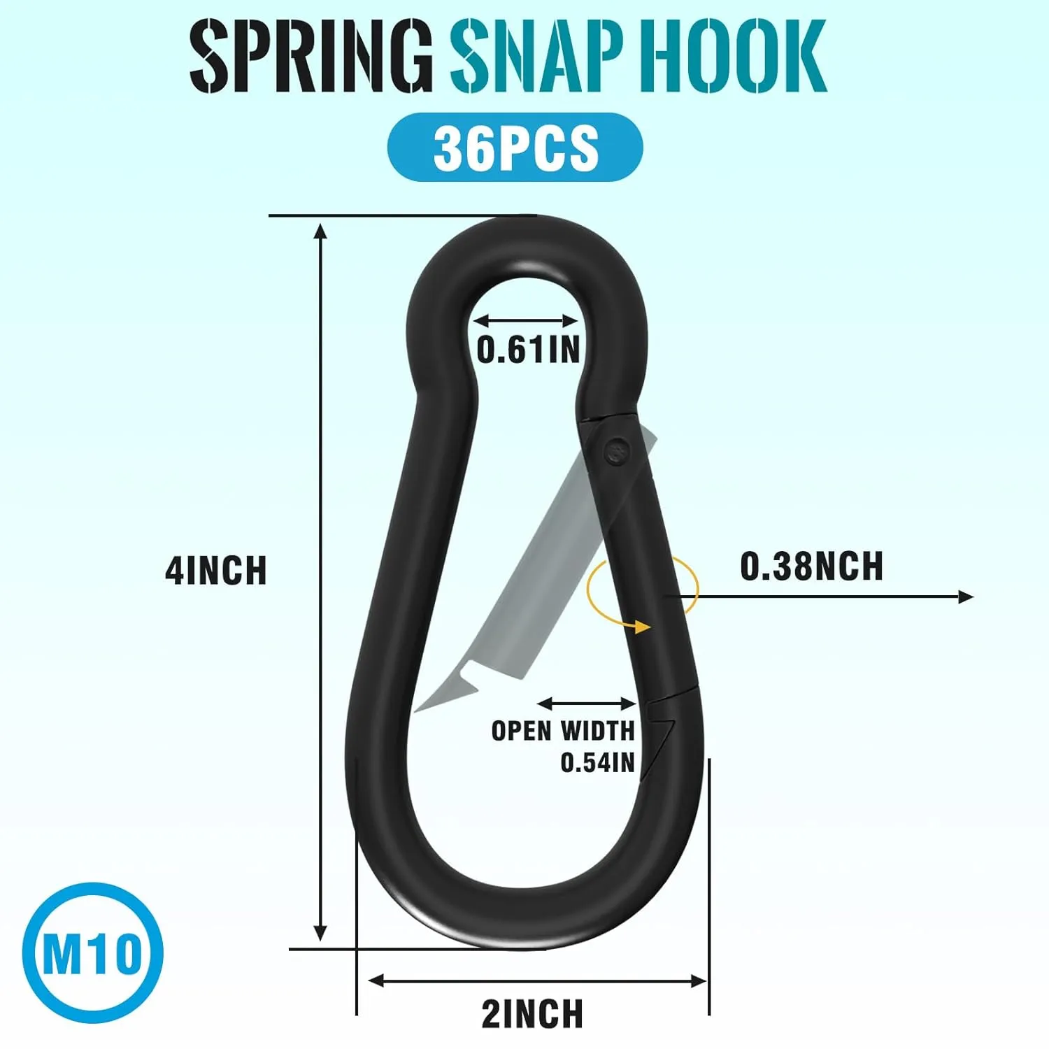 Heavy Duty Carabiner Clip 4 Inch, 36Pcs M10 3/8" Black Large Spring Snap Hook, Quick Link Keychain Hook for Outdoor Camping, Swing, Hammock, Hiking, Gym, 770LBS Holding Capacity