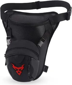 Hebetag Oxford Waist Pack Motorcycle Drop Leg Bag for Men Women Thigh Waist Bum Hip Fanny Belt Bag Purse Pouch Outdoor Travel Hiking Cycling Tactical Outdoor Sports Daypack, Black(Red Logo)
