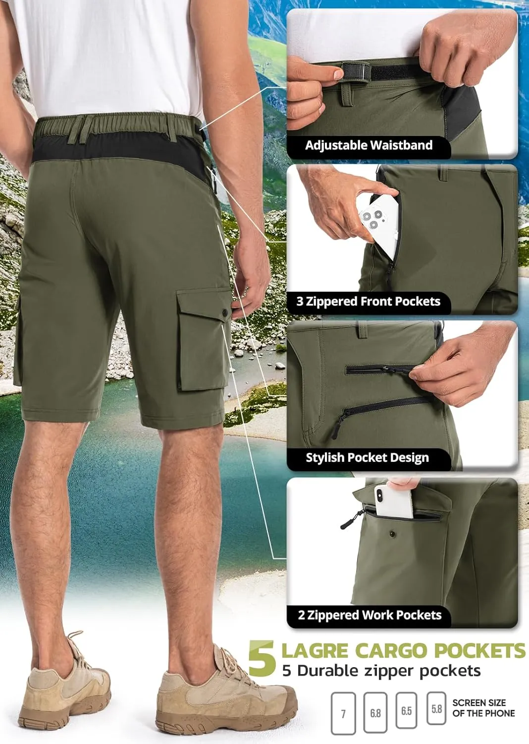 Hiauspor Men's Hiking Cargo Shorts Quick Dry Lightweight Casual Fishing Tactical Golf for Outdoor with 5 Pockets