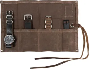 Hide & Drink, Travel Watch Roll Organizer with 4 Slots, Easy Carry-On Watchlover Storage, Waxed Canvas, Handmade Travel Case, Honey Bourbon