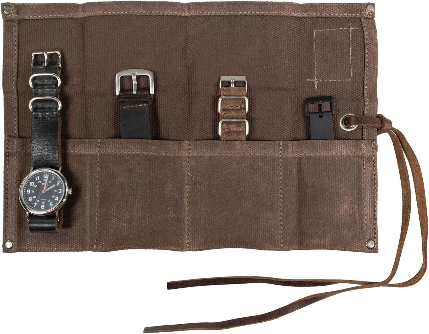 Hide & Drink, Travel Watch Roll Organizer with 4 Slots, Easy Carry-On Watchlover Storage, Waxed Canvas, Handmade Travel Case, Honey Bourbon