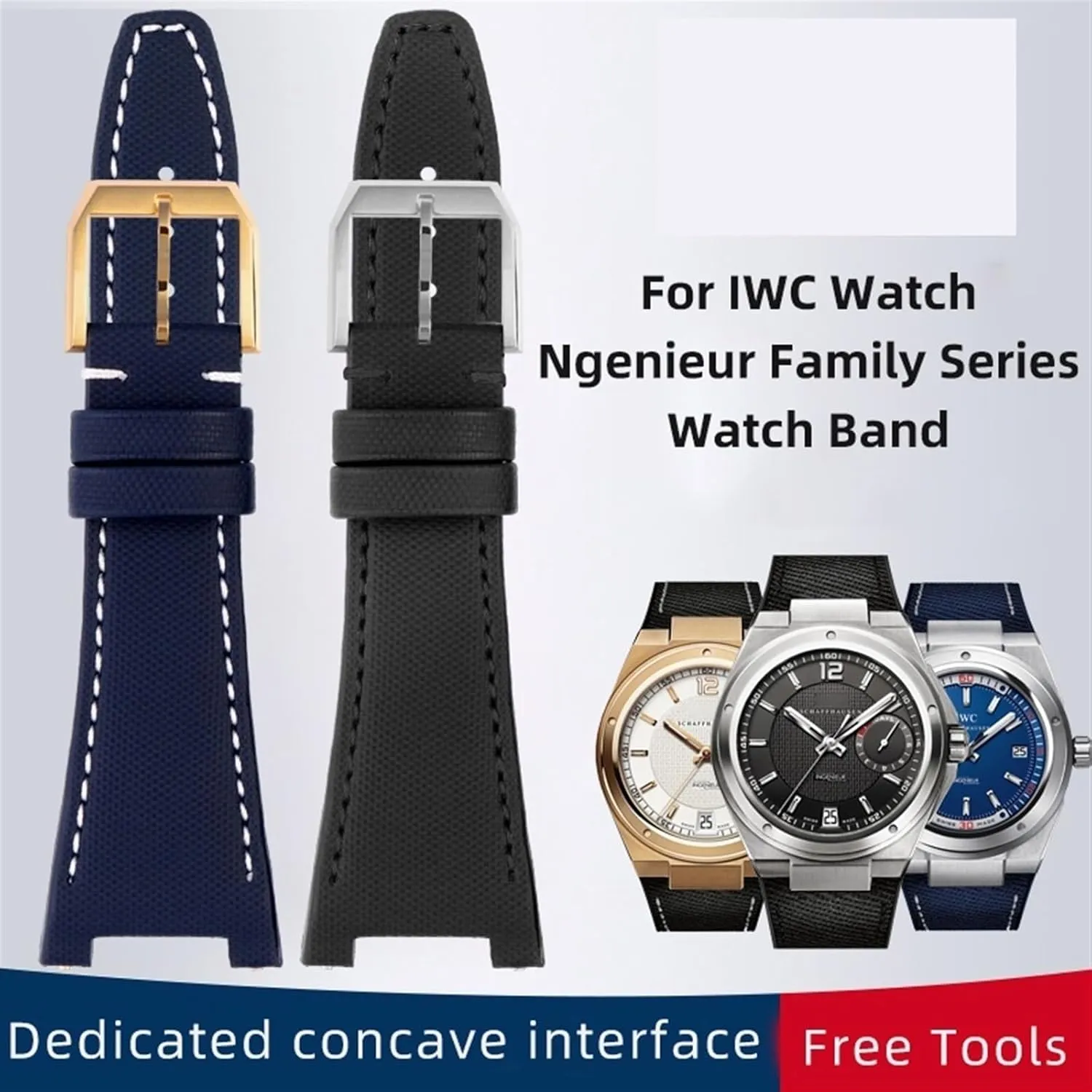 High Density Nylon Watch Strap For IWC Ingenieur Family IW500501 IW378507 Band Concave Interface Bracelet Waterproof Cowhide Bottom watchbands