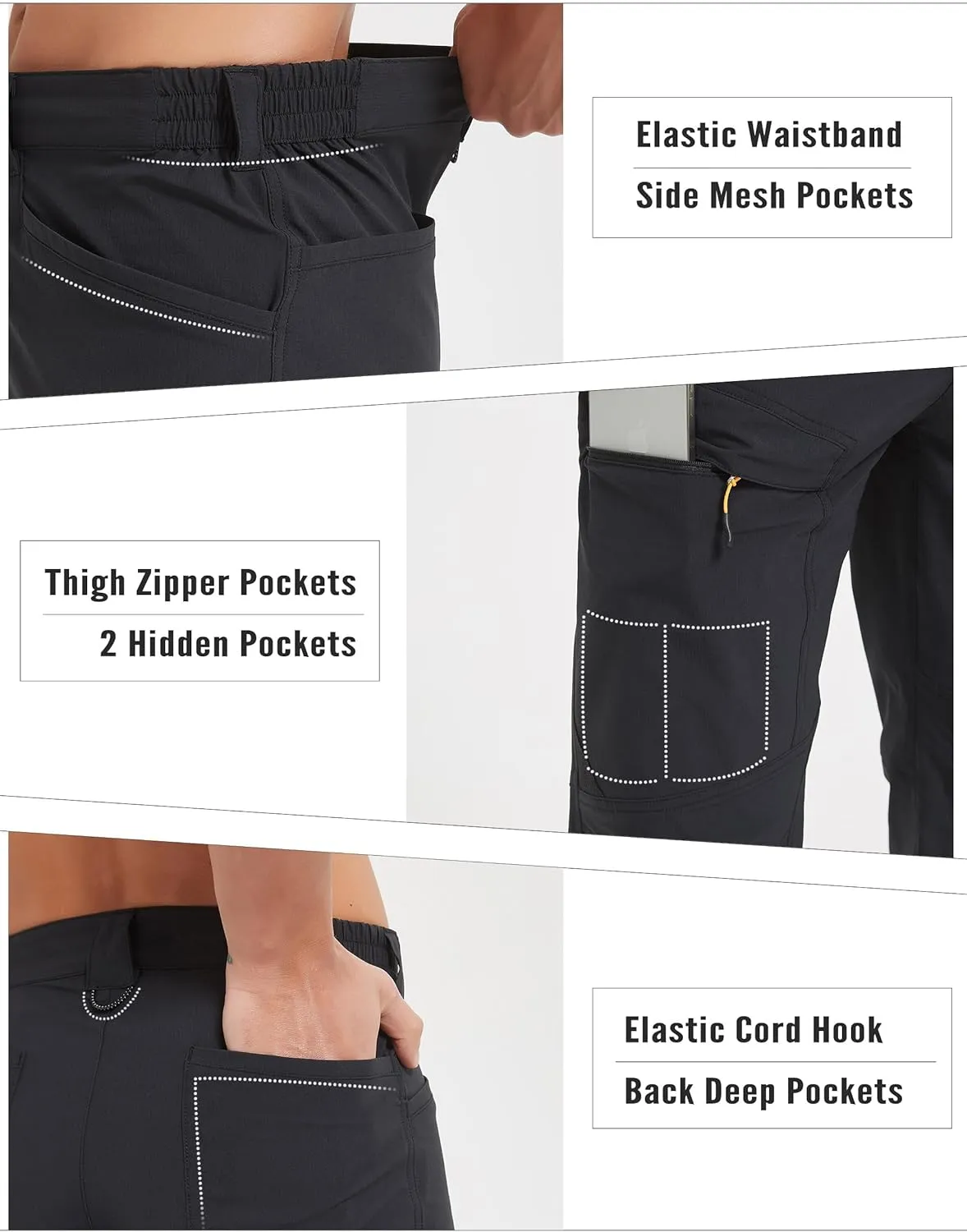 Hiking Pants Men Outdoor Cargo Quick Dry Lightweight Stretch Travel Pants with Elastic Waist for Fishing