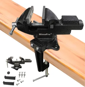 HimaPro Dual Purpose Bench Vise | Table Vise Clamp-On with Quick Adjustment Universal Rotate 360° - 3.3Inch Metallic Black - Portable Vise for Woodworking, Metal Stamping, and DIY Jobs