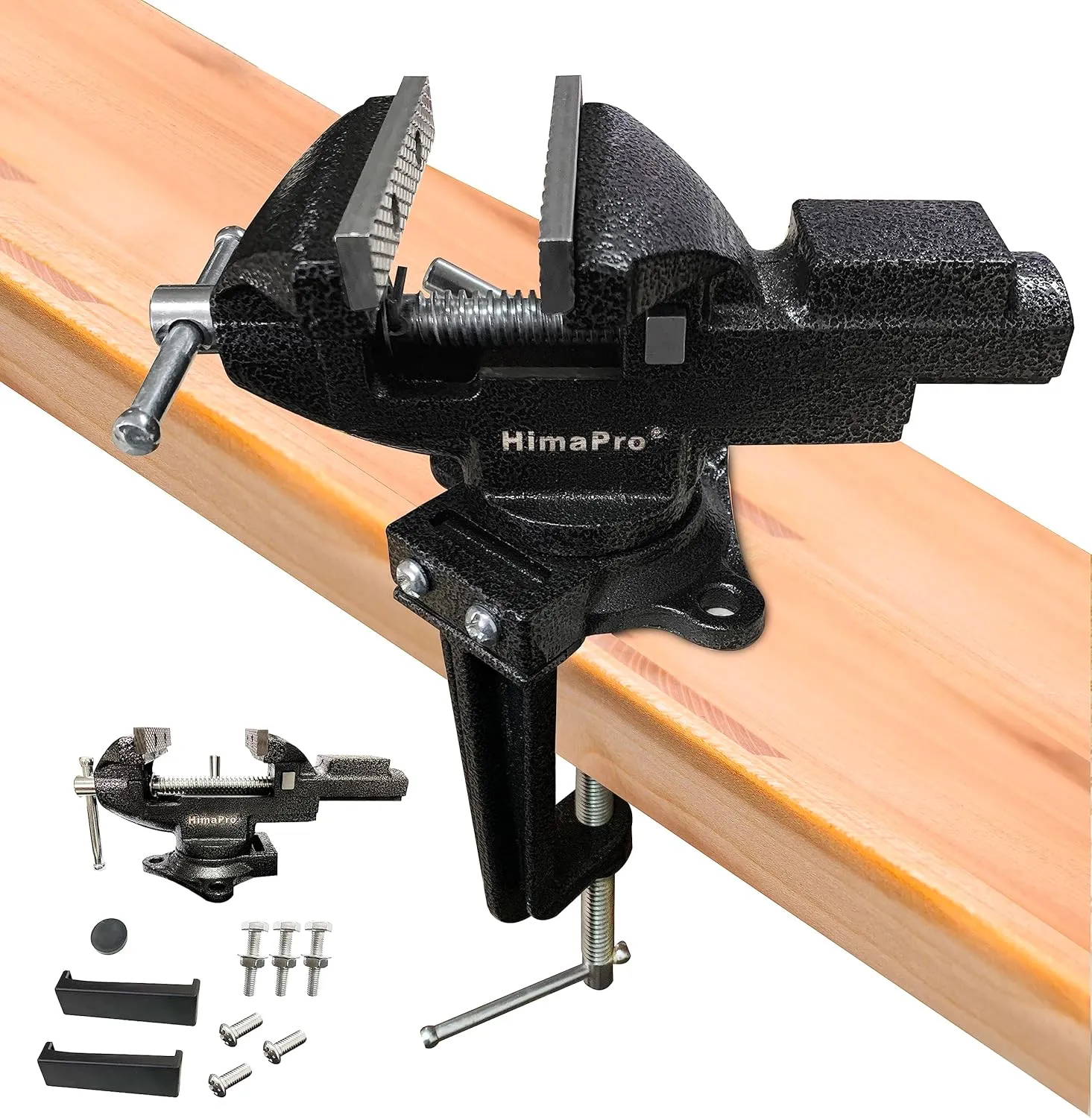 HimaPro Dual Purpose Bench Vise | Table Vise Clamp-On with Quick Adjustment Universal Rotate 360° - 3.3Inch Metallic Black - Portable Vise for Woodworking, Metal Stamping, and DIY Jobs
