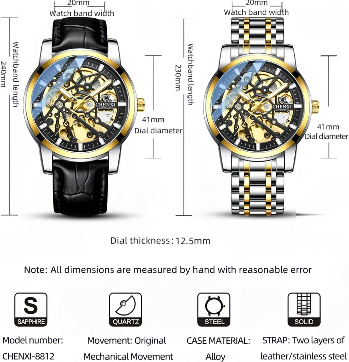 Hollow Stainless Automatic Self-Wind Men's Waterproof Steel Band Luminous Mechanical Watch
