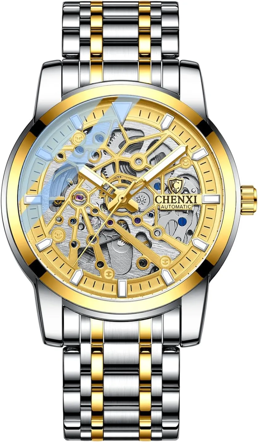 Hollow Stainless Automatic Self-Wind Men's Waterproof Steel Band Luminous Mechanical Watch