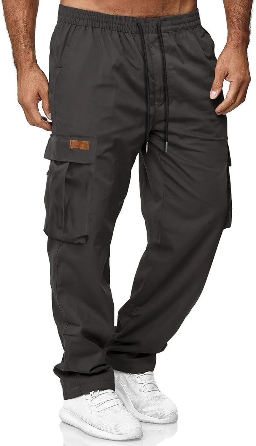HOTake Men's Casual Cargo Sweatpants Waist Drawstring Joggers Hiking Tactical Pants for Men with Pockets
