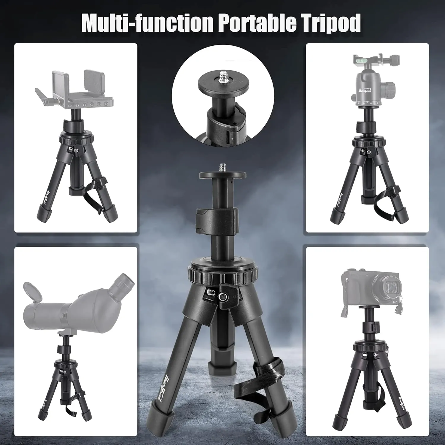 HUNTPAL Shooting Stick Gun Rest Rifle Shooting Tripod for Hunting Shooting, Aluminum Compact Portable Mini Table Bench Range Shooting Stand with Adjustment Center Column & 360° Rotate V Yoke