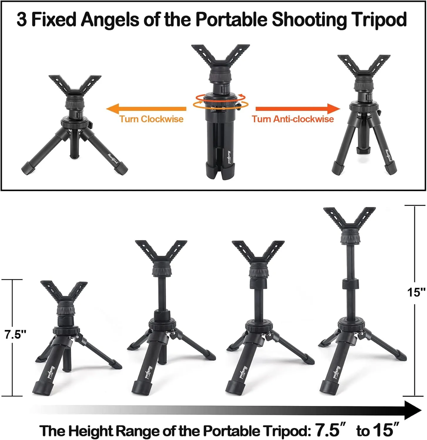 HUNTPAL Shooting Stick Gun Rest Rifle Shooting Tripod for Hunting Shooting, Aluminum Compact Portable Mini Table Bench Range Shooting Stand with Adjustment Center Column & 360° Rotate V Yoke