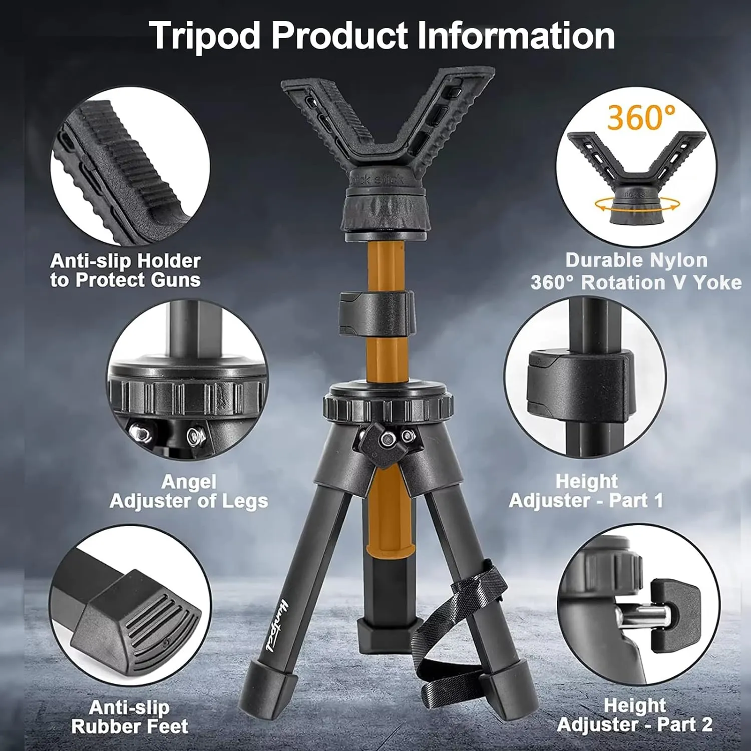 HUNTPAL Shooting Stick Gun Rest Rifle Shooting Tripod for Hunting Shooting, Aluminum Compact Portable Mini Table Bench Range Shooting Stand with Adjustment Center Column & 360° Rotate V Yoke