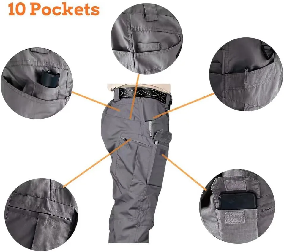 HYCOPROT Men's Hiking Pants Ripstop Water Repellent Lightweight Casual Cargo Pants Quick Dry Army 10 Pockets Work Trousers