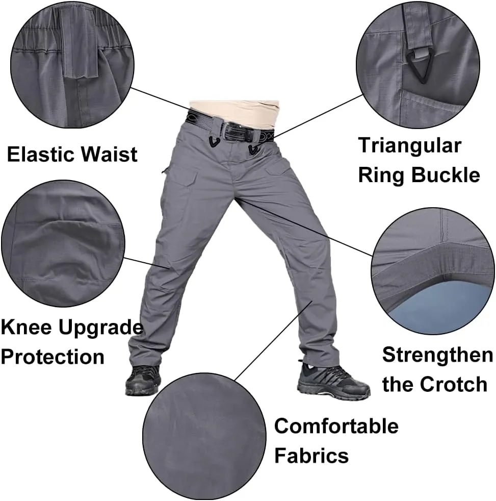 HYCOPROT Men's Hiking Pants Ripstop Water Repellent Lightweight Casual Cargo Pants Quick Dry Army 10 Pockets Work Trousers