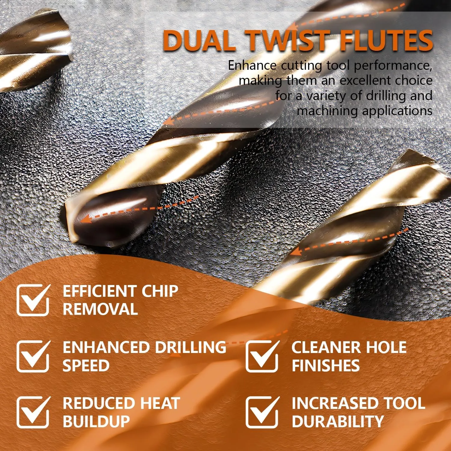 Hymnorq 23/64 Inches 5-Piece M35 Cobalt Steel Drill Bit Set with Tough PP Transparent Case, Dual Twist Flute, Bronze Finish, and 135° Split Point for Metalworking