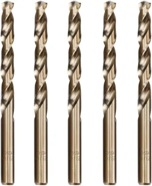 Hymnorq 23/64 Inches 5-Piece M35 Cobalt Steel Drill Bit Set with Tough PP Transparent Case, Dual Twist Flute, Bronze Finish, and 135° Split Point for Metalworking