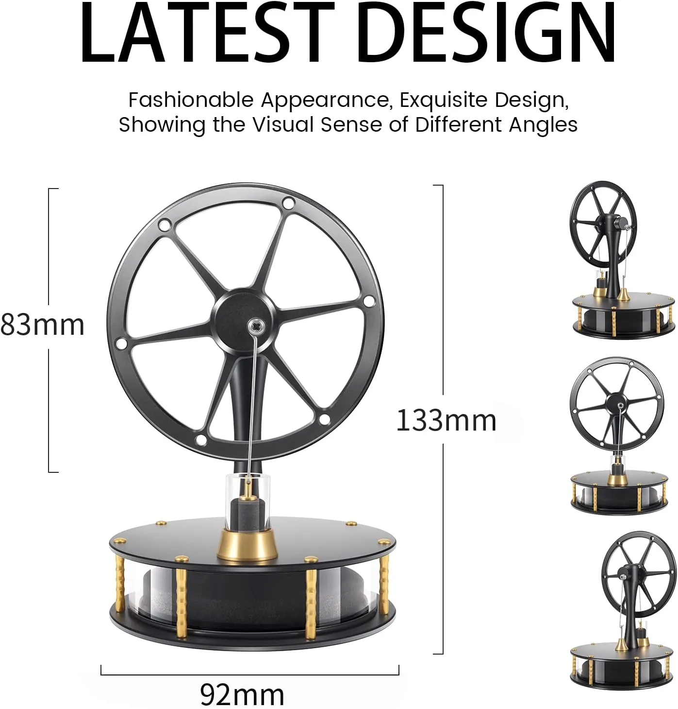 HZZ92 Low Temperature Stirling Engine DIY Heat Education Model Class Teaching Brass Aluminium Stirling Engine Low Friction Graphite Piston for Adults Desktop Toy Gift for Engineer-Black