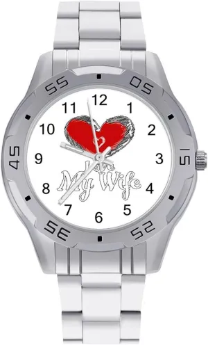 I Love My Wife with Heart Simple Stainless Steel Band Business Watch Dress Wrist Unique Luxury Work Casual Waterproof Watches