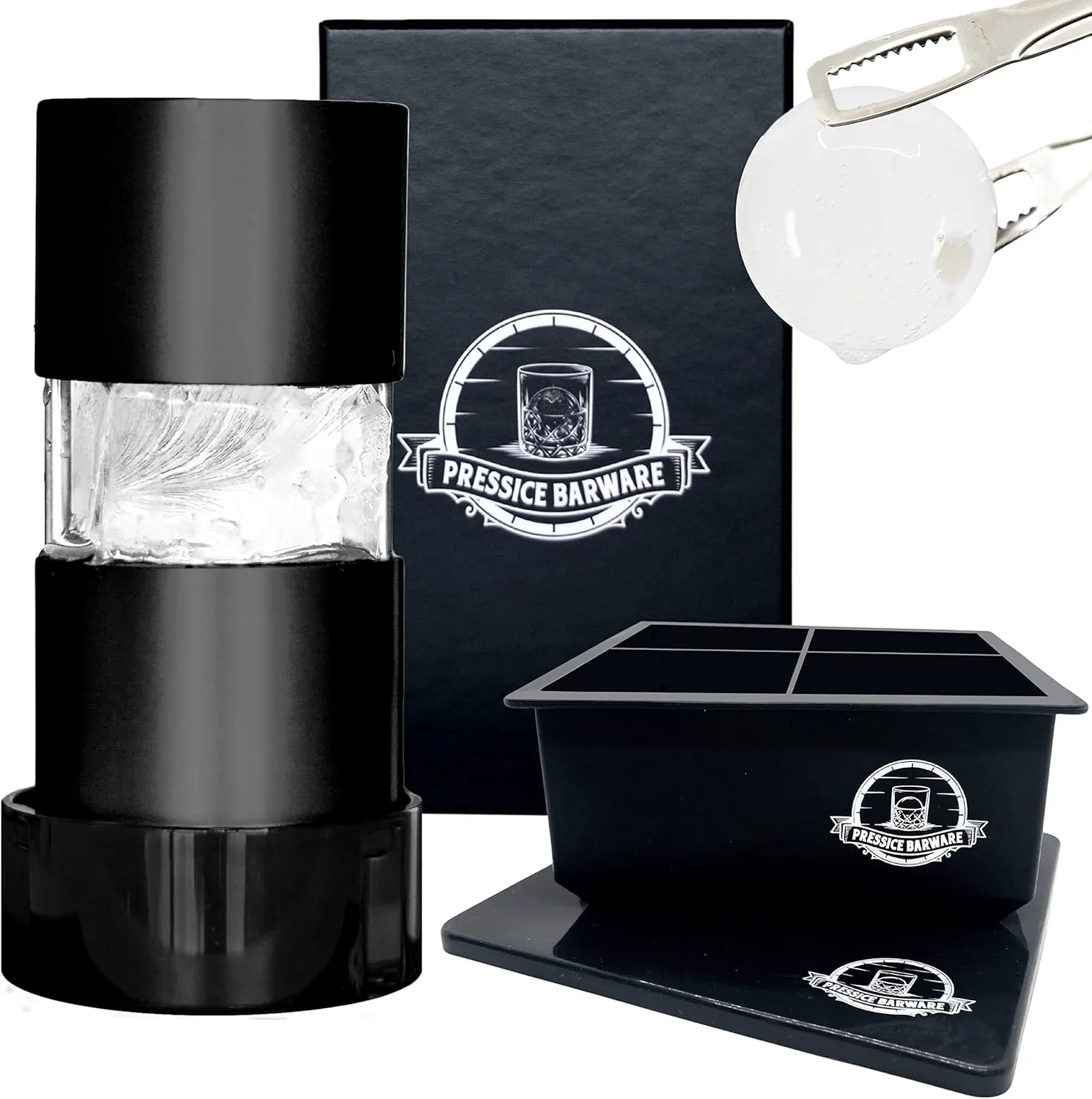 Ice Ball Press – Aluminum Ice Press for Father's Day Gift – Create Effortless Large Spheres – Includes Ice Tray – USA Small Business (Black Finish)