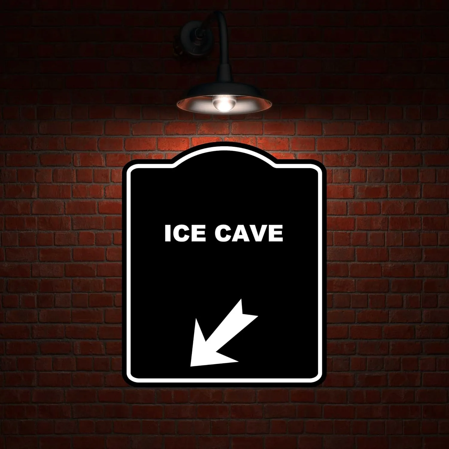 ICE CAVE Black Sign Arrow Down Left Aluminum Composite Sign 15 x 18 inches