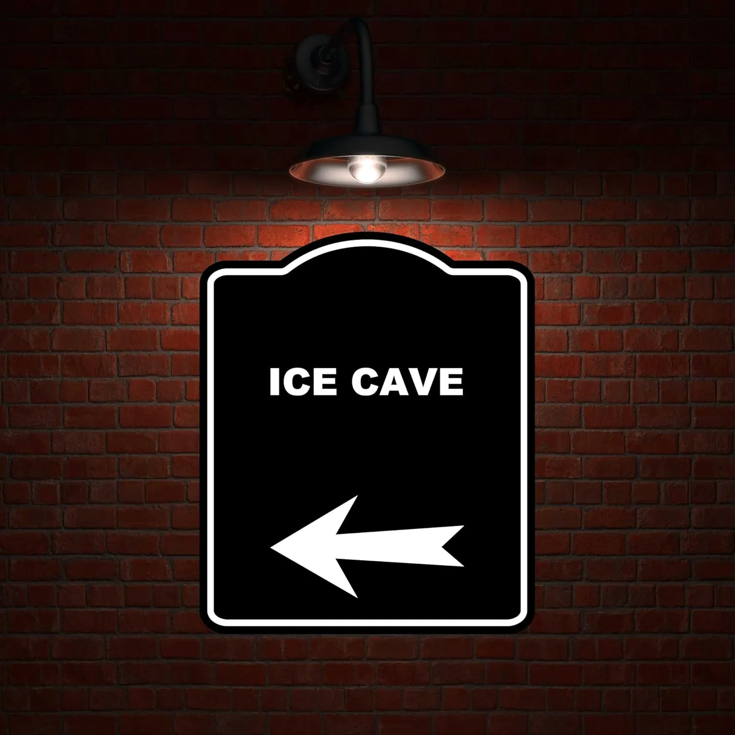 ICE CAVE Black Sign Arrow Left Aluminum Composite Sign 15 x 18 inches