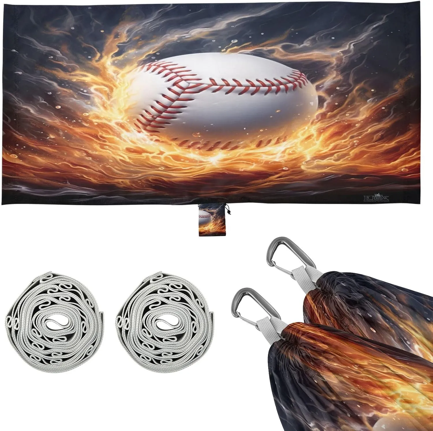 Ice Fire Baseball Camping Hammock, Single Portable Hammocks with Tree Straps & Attached Carry Bag, 330Lbs Capacity Perfect for Outside Indoor Hiking Beach Backpack Travel