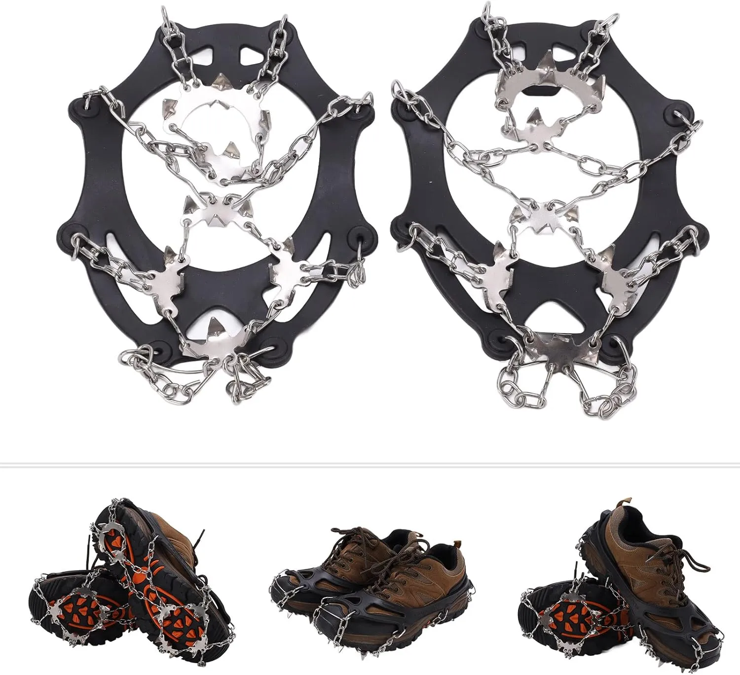 Ice Traction Rankings, Snow Handles with Strong Stainless Steel Tips for Mountaineering Mountaineering, Ecological Material, Black, 2 Crampons with Storage Bag