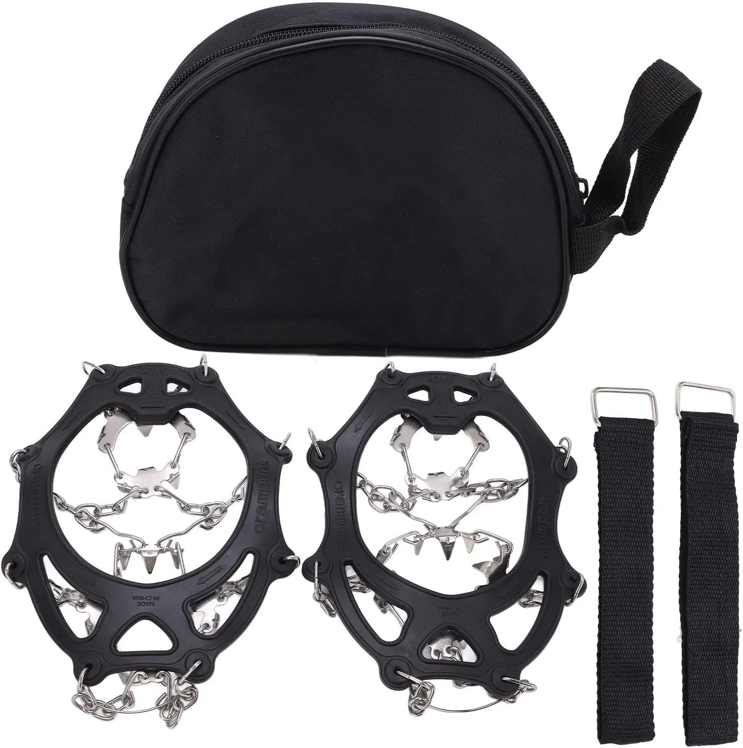 Ice Traction Rankings, Snow Handles with Strong Stainless Steel Tips for Mountaineering Mountaineering, Ecological Material, Black, 2 Crampons with Storage Bag