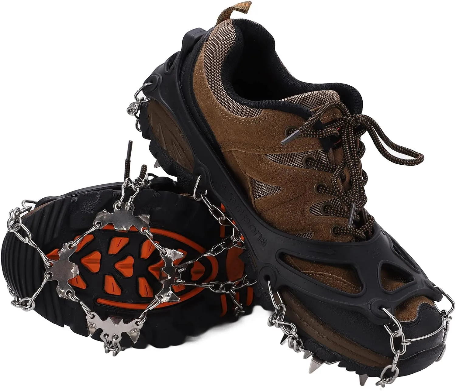 Ice Traction Rankings, Snow Handles with Strong Stainless Steel Tips for Mountaineering Mountaineering, Ecological Material, Black, 2 Crampons with Storage Bag