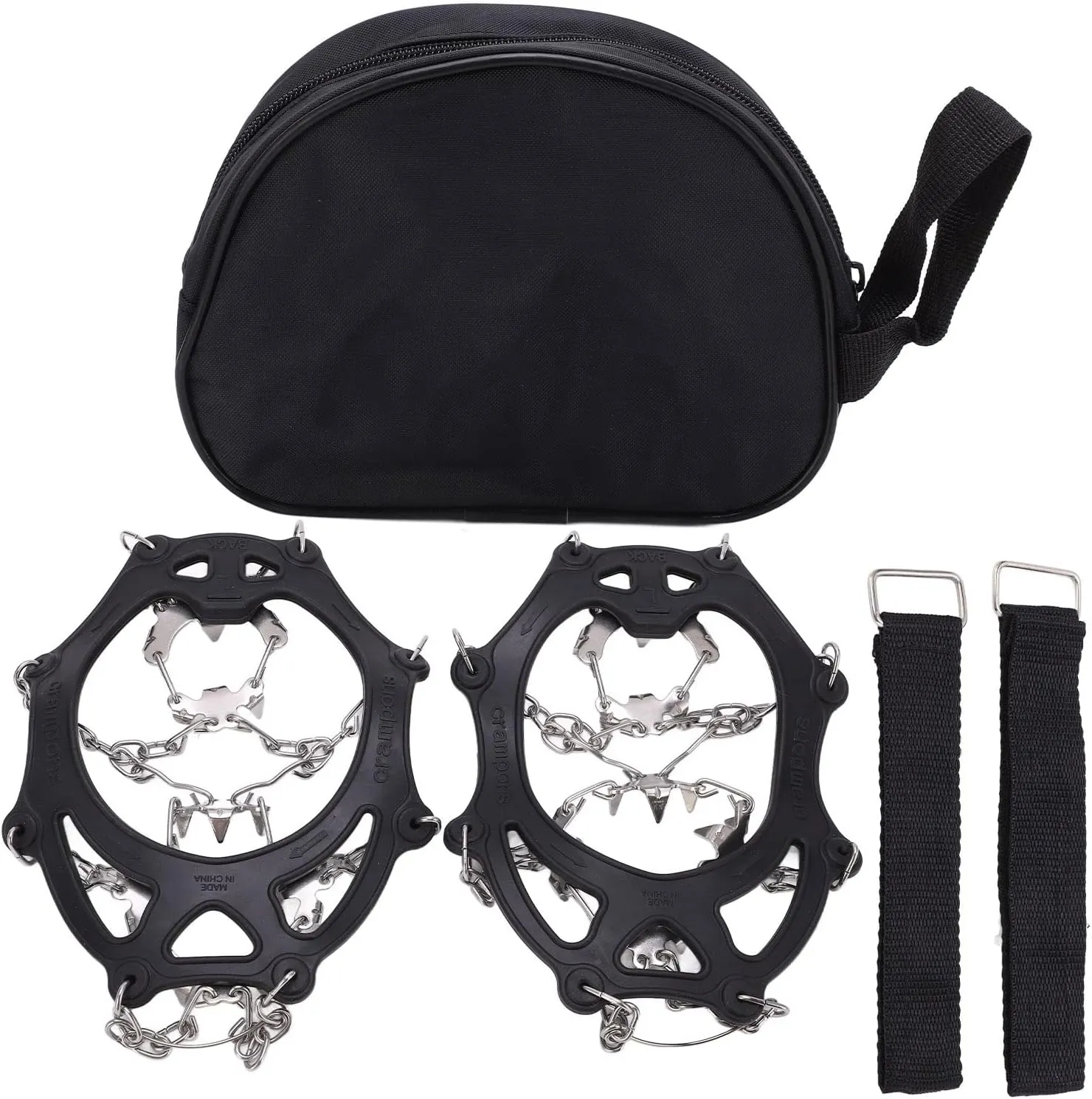 Ice Traction Rankings, Snow Handles with Strong Stainless Steel Tips for Mountaineering Mountaineering, Ecological Material, Black, 2 Crampons with Storage Bag