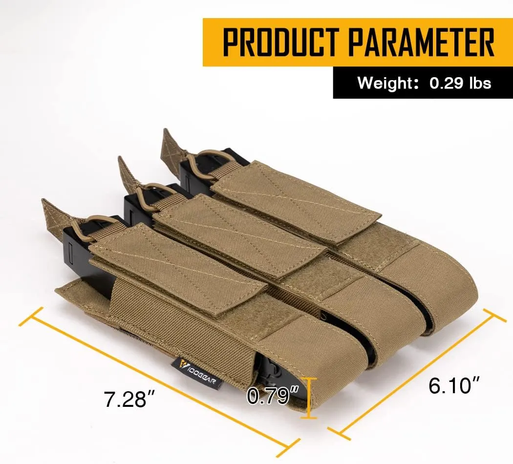 IDOGEAR Triple Mag Pouches Tactical Magazine Pouch Molle Open Top Kriss Mag Pouch for MP5 Magazines