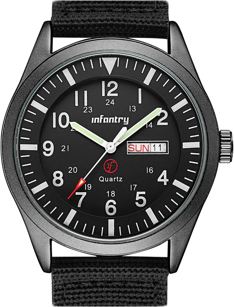 Infantry 5ATM Waterproof Mens Military Tactical Field Watch, Date & Day 12/24Hr Display Watches for Men, Casual Quartz Wristwatch with Nylon Strap