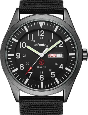 Infantry 5ATM Waterproof Mens Military Tactical Field Watch, Date & Day 12/24Hr Display Watches for Men, Casual Quartz Wristwatch with Nylon Strap