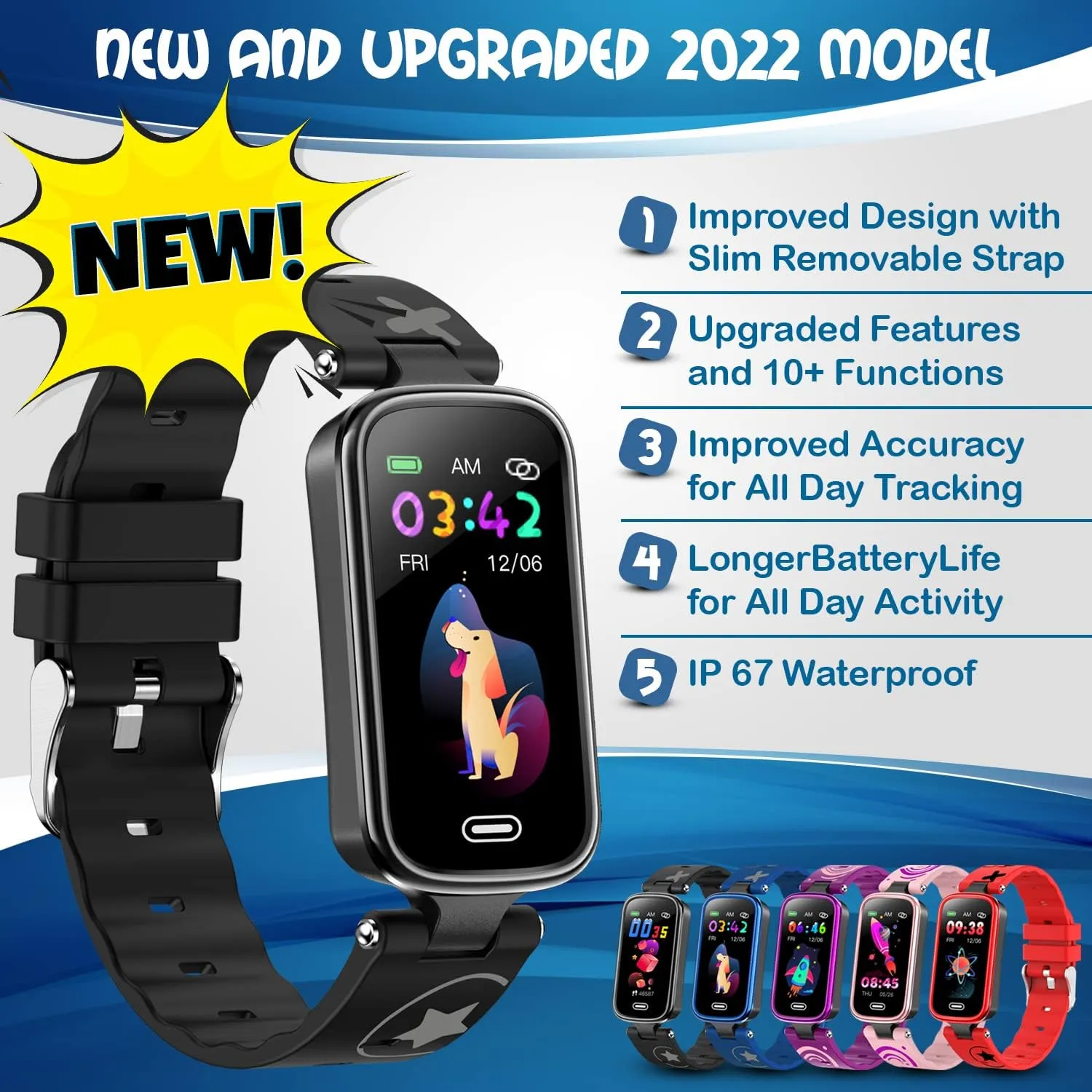 Inspiratek Kids Fitness Tracker for Age 5-16, 2022 Upgraded Kids Watch with Pedometer, Sleep Monitor & Calorie Counter, Fitness Watch for Girls & Boys (Black)