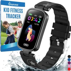 Inspiratek Kids Fitness Tracker for Age 5-16, 2022 Upgraded Kids Watch with Pedometer, Sleep Monitor & Calorie Counter, Fitness Watch for Girls & Boys (Black)