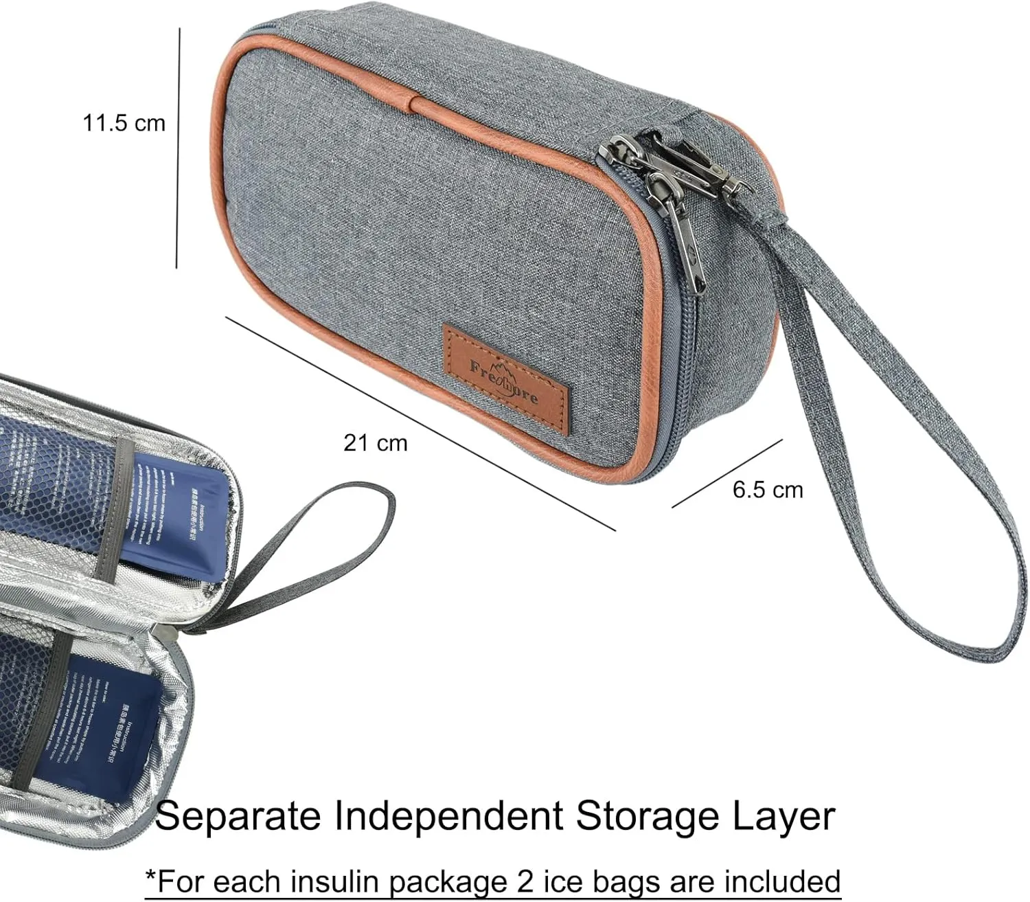 Insulin Cooler Travel Case for Diabetic Organize Medication Insulated Cooling Bag,Grey