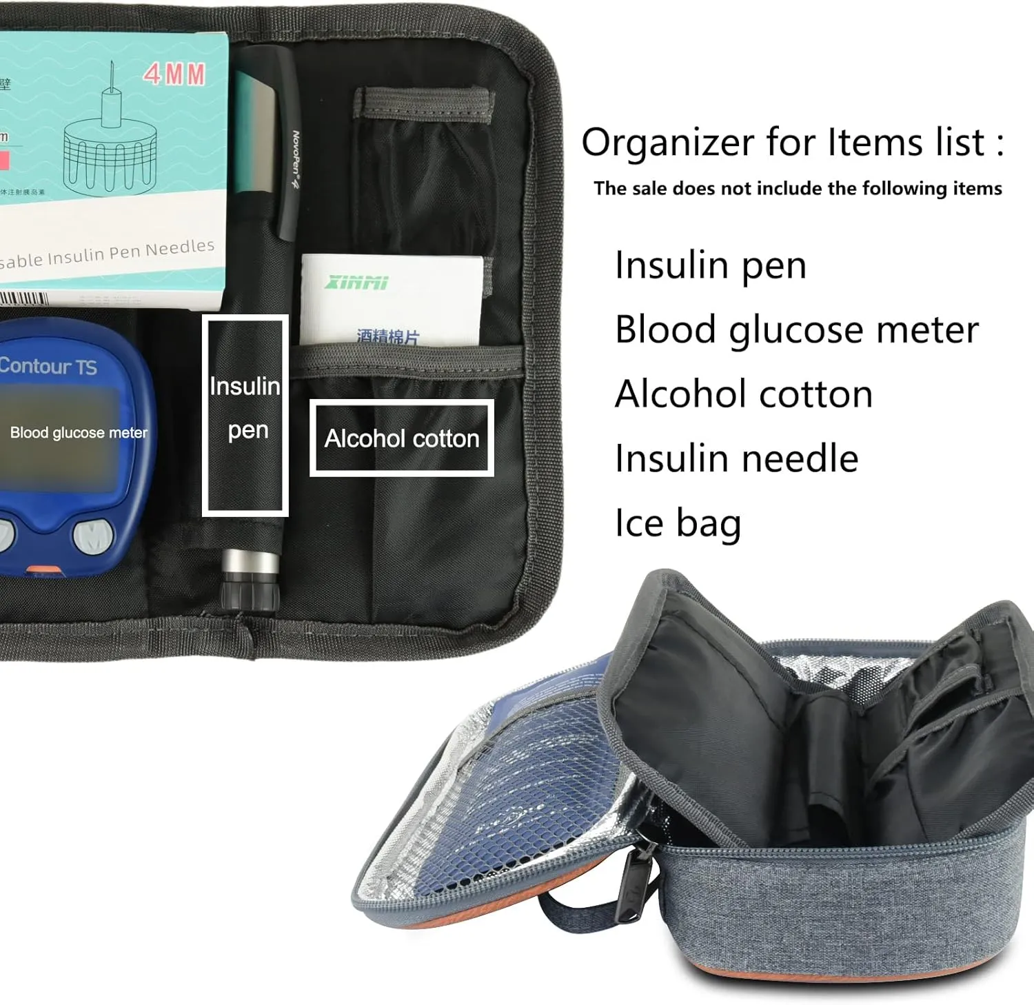 Insulin Cooler Travel Case for Diabetic Organize Medication Insulated Cooling Bag,Grey