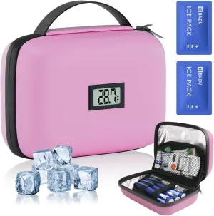 Insulin Cooler Travel Case with Temperature Display, TSA Approved Diabetic Cooling Bag for Insulin Pens and Supplies, Refrigerated Medicine Organizer with 2 Ice Packs